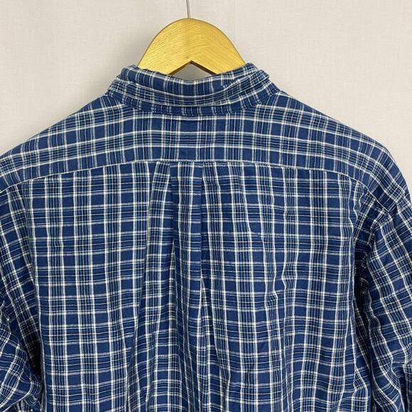 Ralph Lauren Linen Blend Button Up Shirt Mens XL Blue Plaid Classic Fit Long Slv - Picture 4 of 11